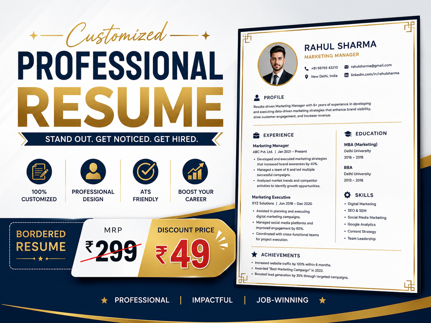 Customized Professional Resume with Premium Bordered Design (ATS-Friendly and Job-Winning Template)
